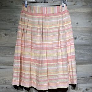 Brooks Brothers 346 A-Line Pleated Linen Skirt Pink Striped Size 2 Knee Length
